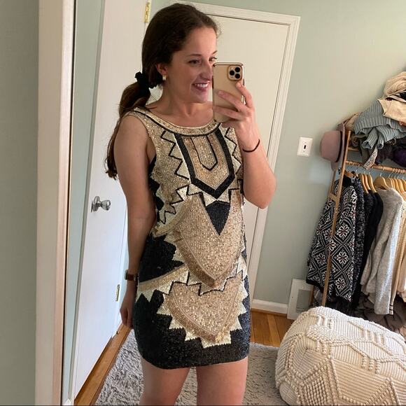 Needle & Thread Gold Sequin Mini Dress 4 - Picture 7 of 11